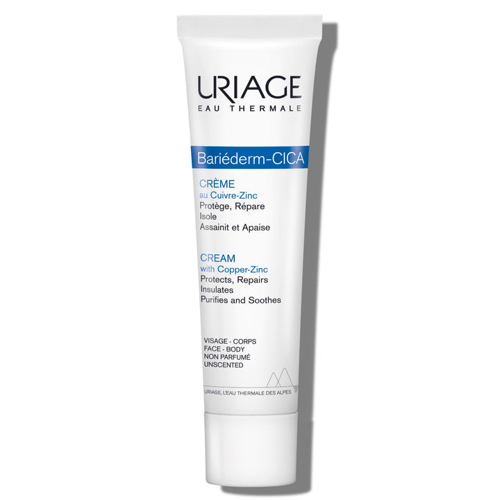 Uriage Bariéderm-CICA front tube showing product branding and calming benefit