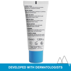 Uriage Thermal Water bottle beside cream, highlights soothing mineral support