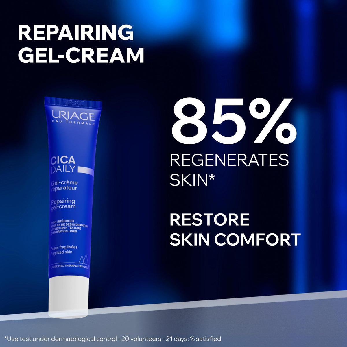Uriage gel-cream texture close-up showing lightweight hydrating finish