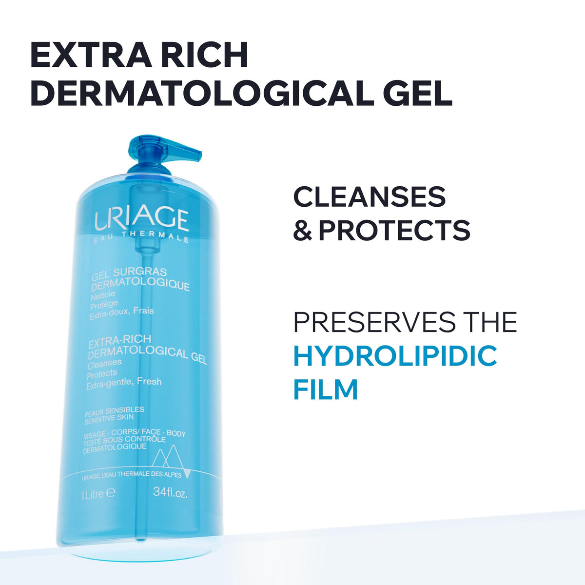 Uriage foaming gel texture close-up highlighting creamy foam benefit