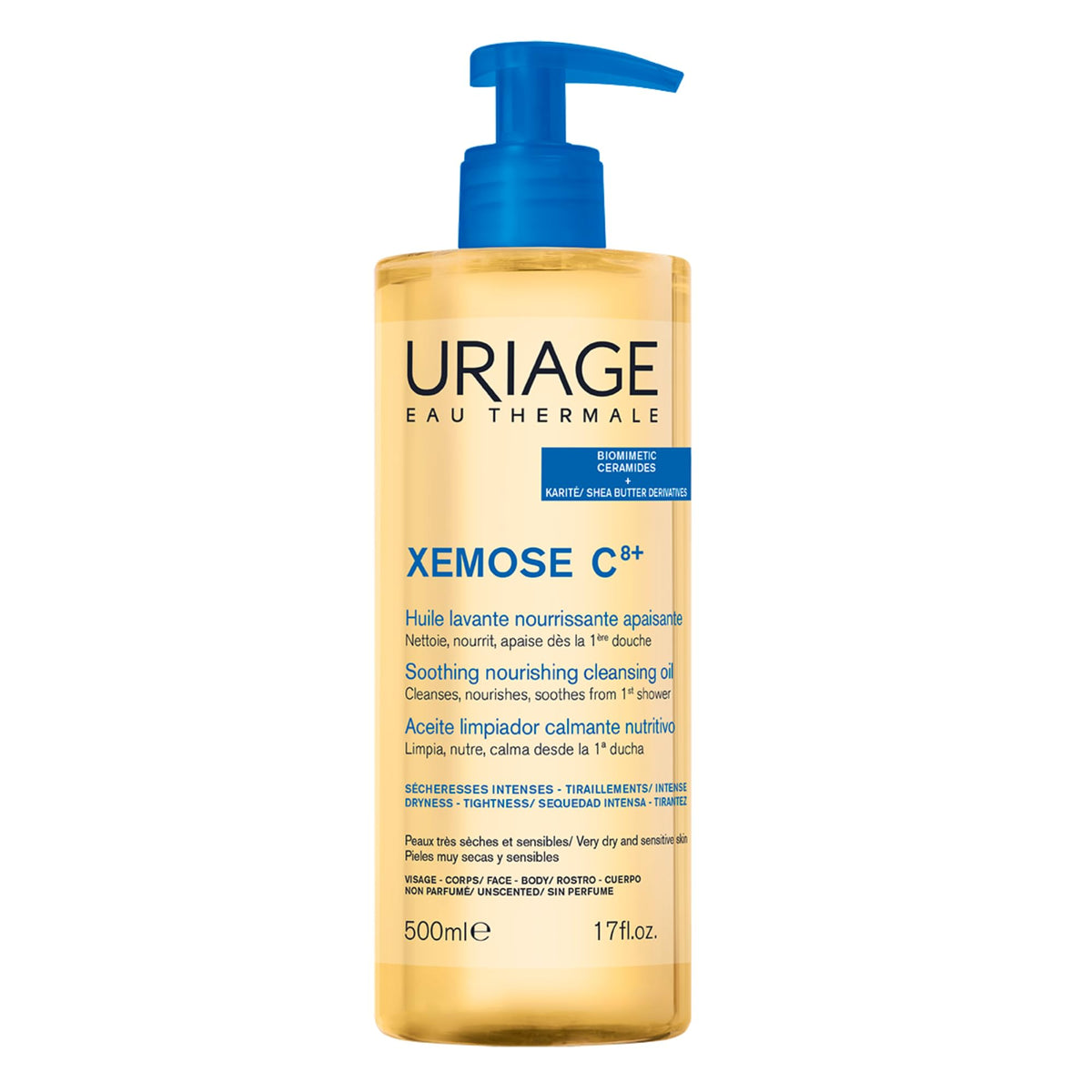 Uriage bottle front packaging showing product benefits and gentle formula