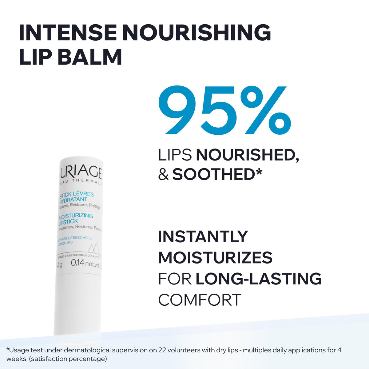 Uriage lip balm texture close-up highlighting creamy, non-greasy hydration benefit