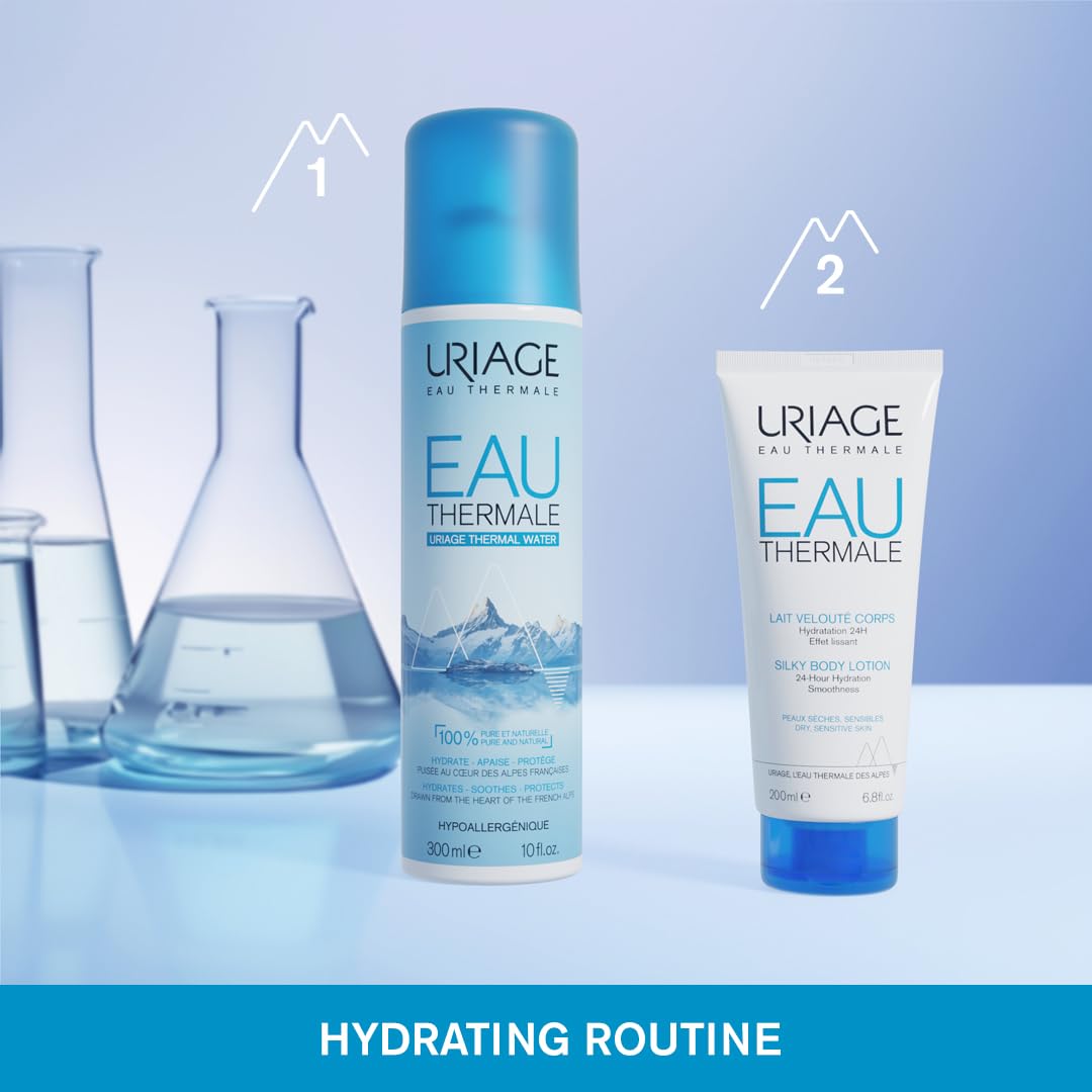 Uriage bottle on bathroom counter for daily skincare routine