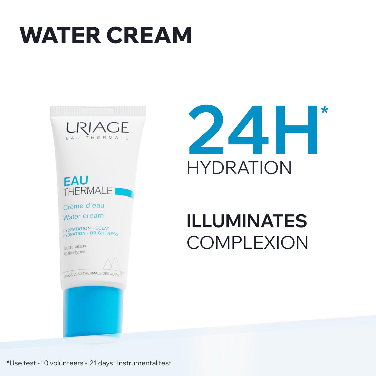 Uriage cream texture close-up, lightweight gel-cream visible for easy absorption
