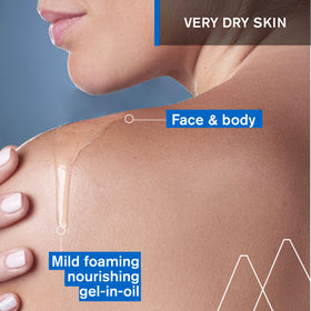 Uriage Xemose gel-to-oil texture close-up highlighting creamy foam and gentle feel