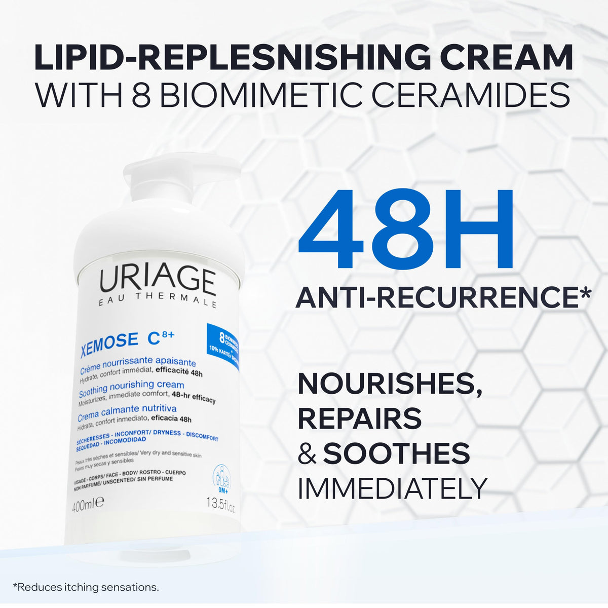 Uriage Xemose cream texture close-up highlighting lightweight absorbency