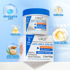 URQT spreading cream on dry hands to restore smoothness benefit