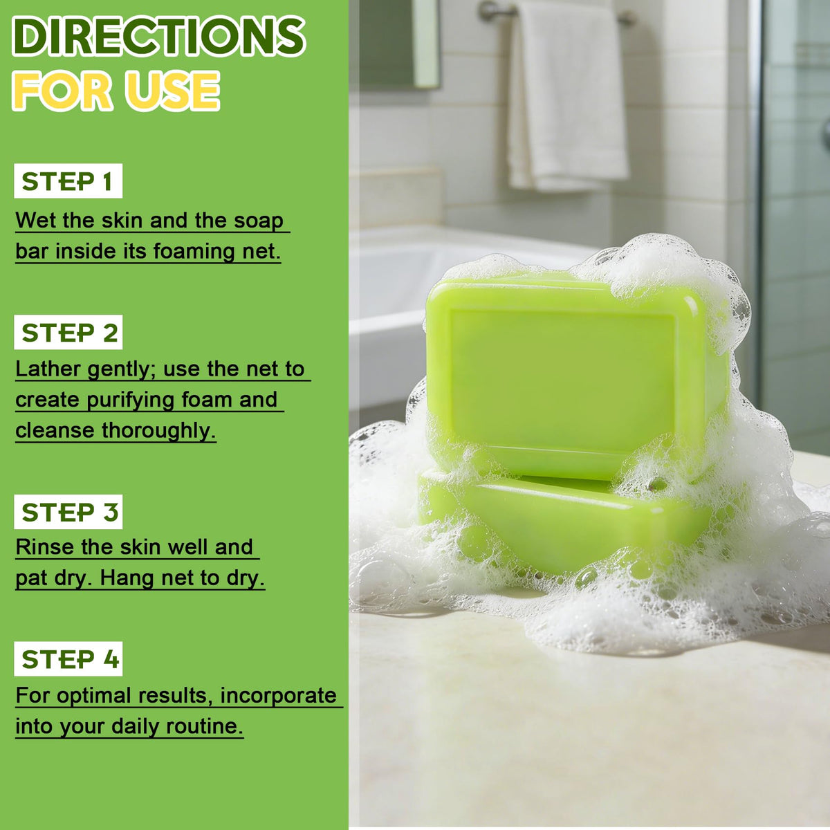 Urrznp soap applied to feet in shower showing cleansing for athlete's foot prone areas