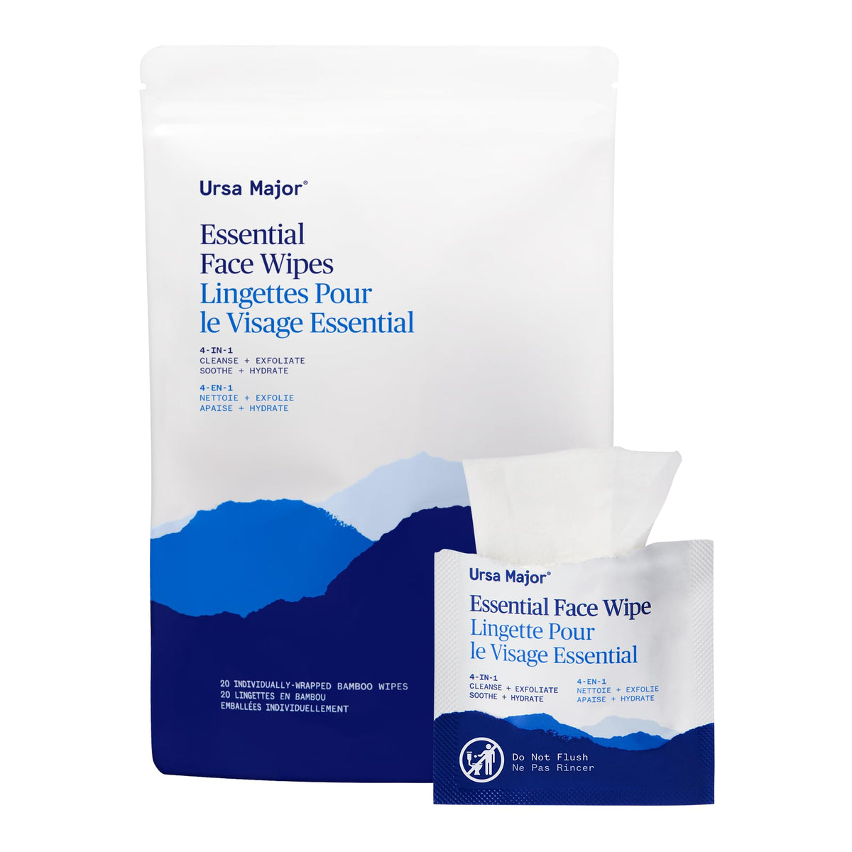Ursa Major front packaging showing 20-count biodegradable wipes and benefits