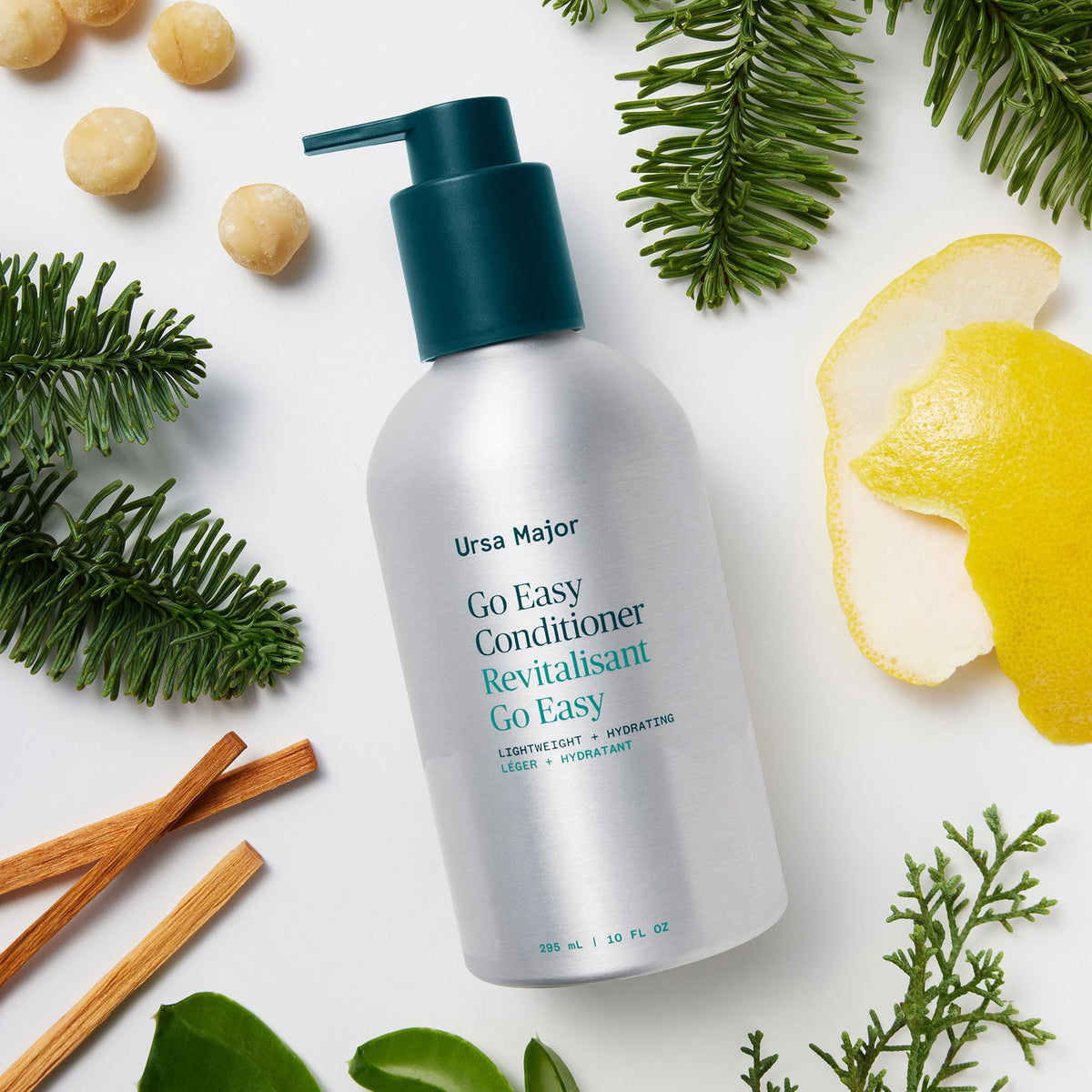 Flatlay of Ursa Major ingredients highlighting natural formulation benefit