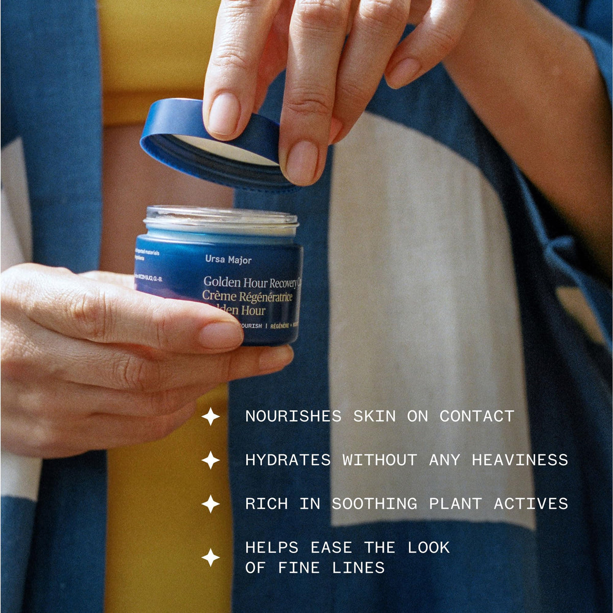 Ursa Major open jar showing cream texture for rich hydration benefit