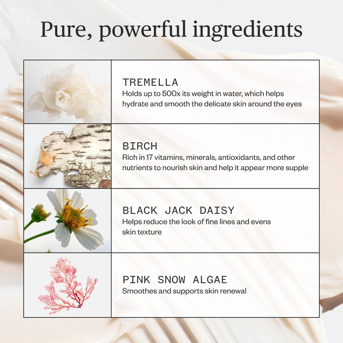 Open jar of Ursa Major eye cream revealing creamy unscented formula
