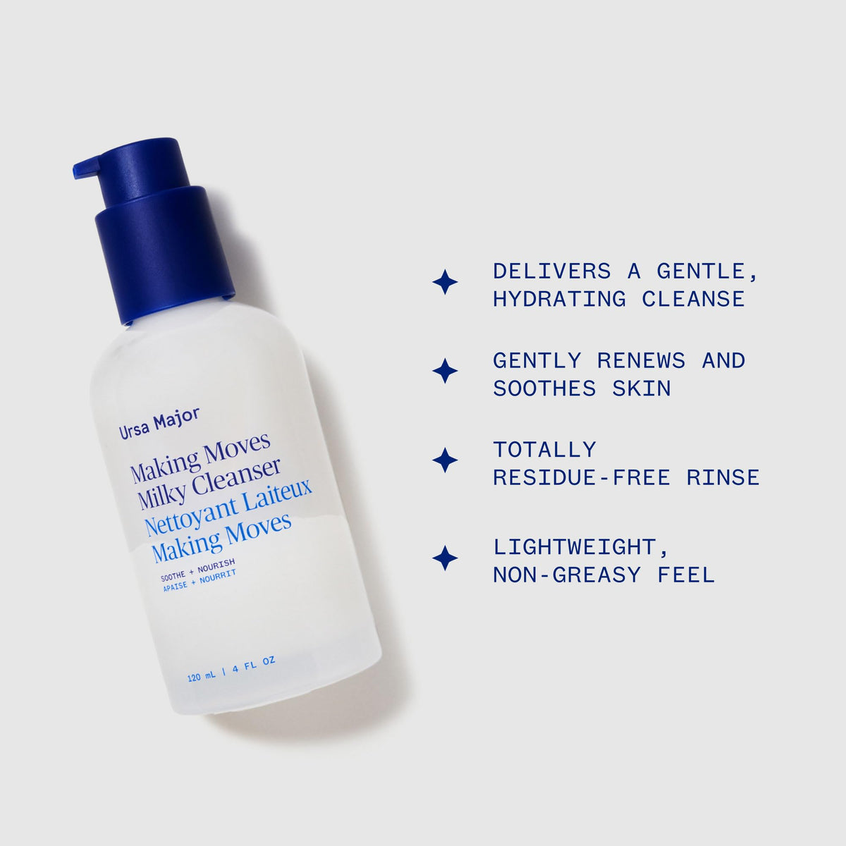 Ursa Major pump dispensing milky texture for gentle hydration