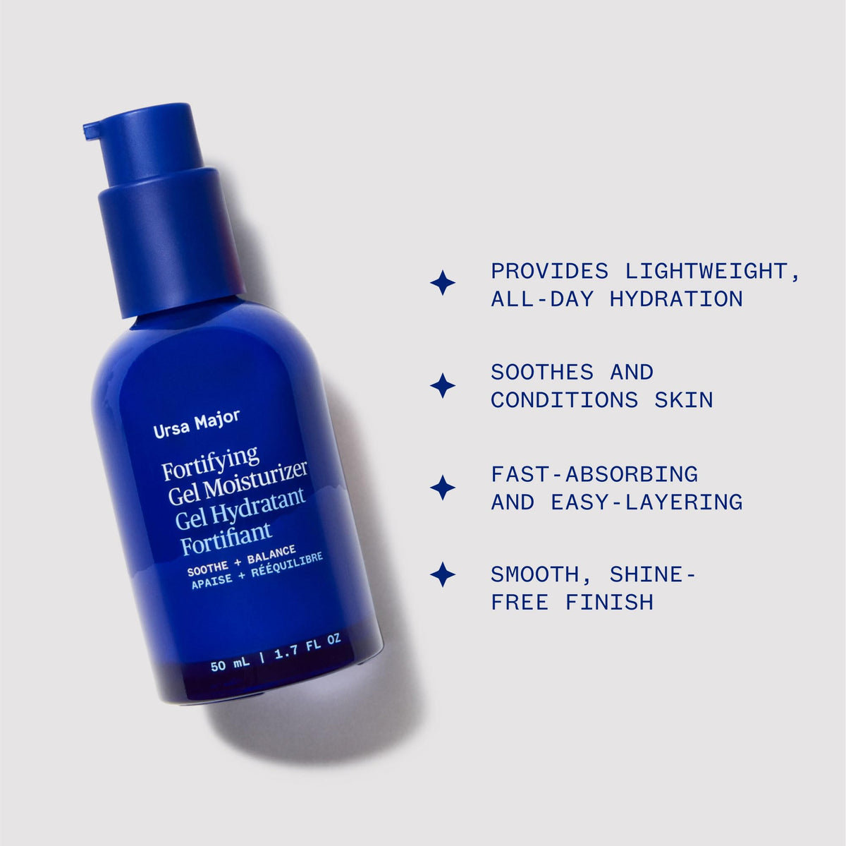 Ursa Major gel texture on hand demonstrating lightweight, non-greasy hydration
