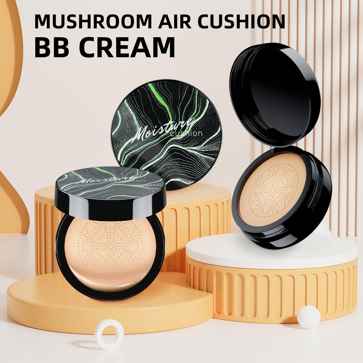 Ursoulney open compact showing cushion and sponge for quick touch-ups