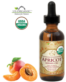 US Organic apricot kernel oil pouring to show light texture and fluidity benefit