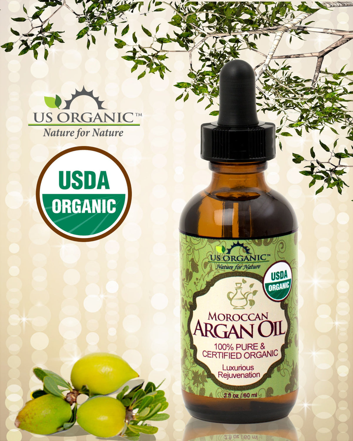US Organic argan kernels close-up showing natural source and cold-pressed purity