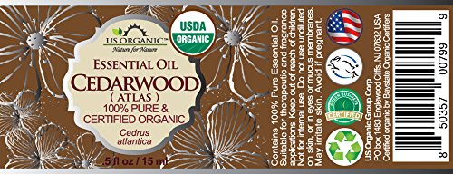 US Organic cedarwood label closeup highlighting organic certification and ingredient clarity