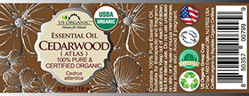 US Organic cedarwood label closeup highlighting organic certification and ingredient clarity