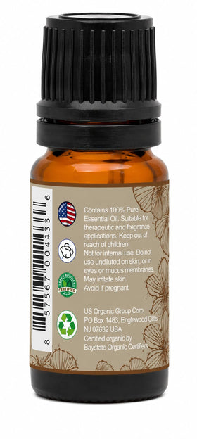 US Organic 10 ml bottle next to ruler to show compact size and convenient storage