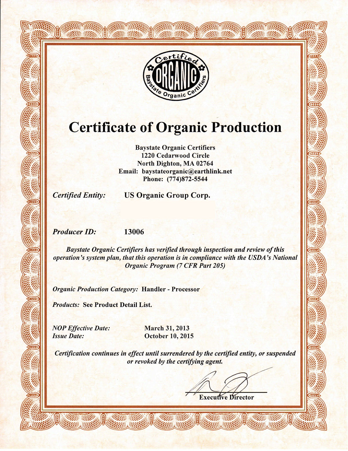 US Organic label and origin info highlighting USDA organic certification and source