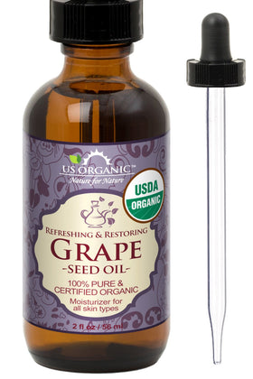 US Organic amber bottle front showing clean label and compact size benefit