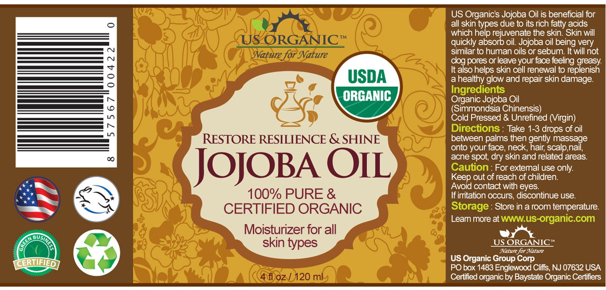 US Organic pouring jojoba oil texture showing lightweight absorption