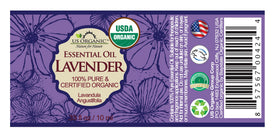 close-up of dark glass US Organic lavender bottle highlighting purity and safety