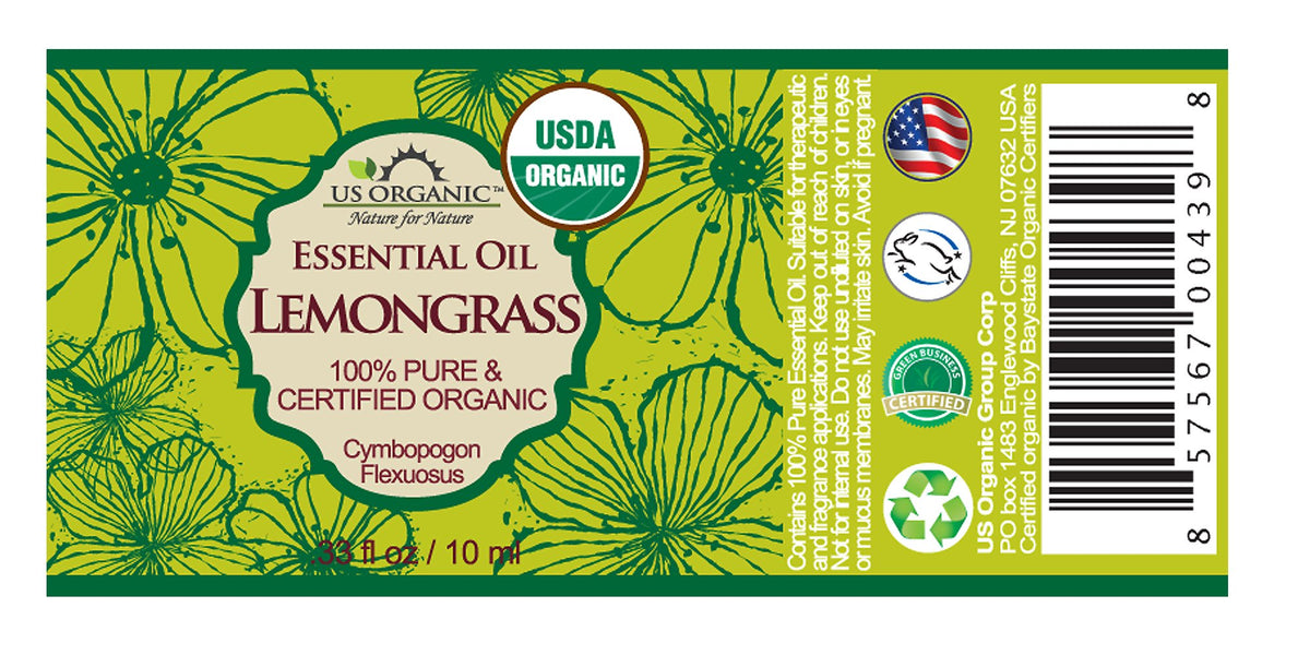 US Organic glass bottle close-up highlighting pure oil clarity and quality