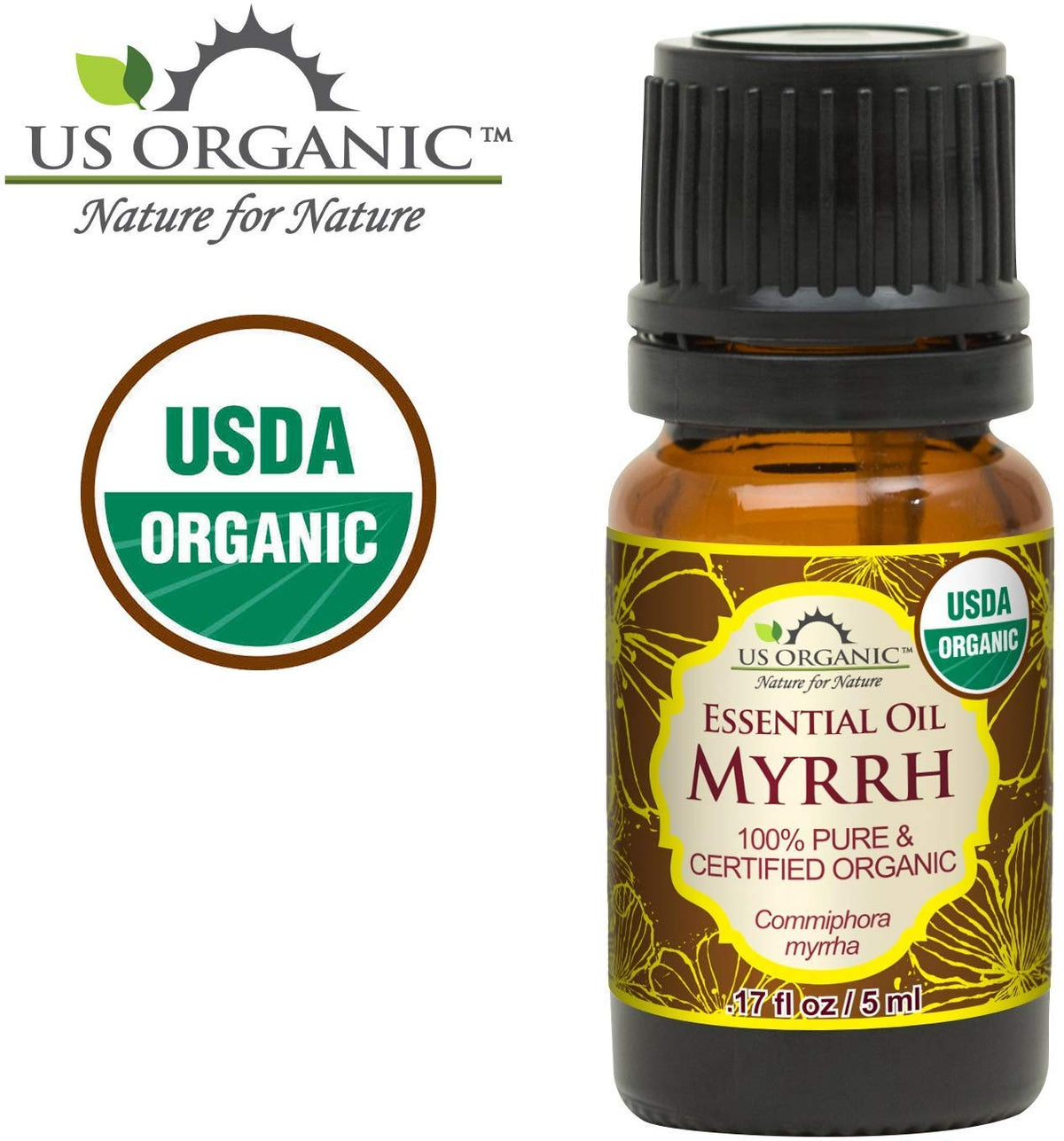 US Organic amber dropper bottle for precise myrrh oil dosing and freshness