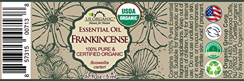 US Organic myrrh label detail emphasizing USDA Organic seal and authenticity benefit
