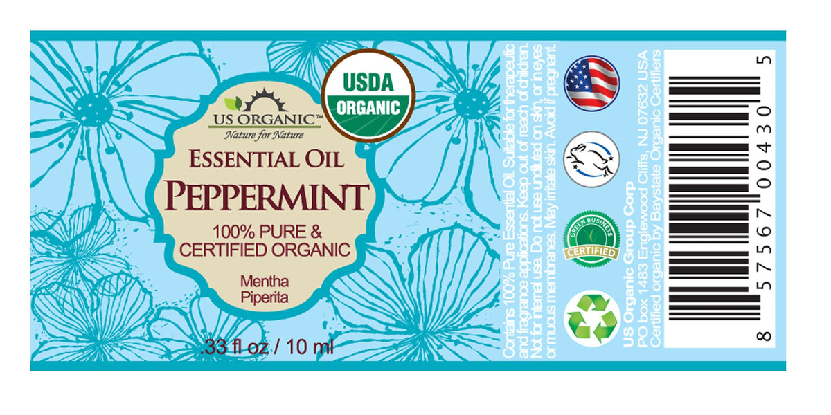 US Organic peppermint bottle dropper detail for precise dispensing