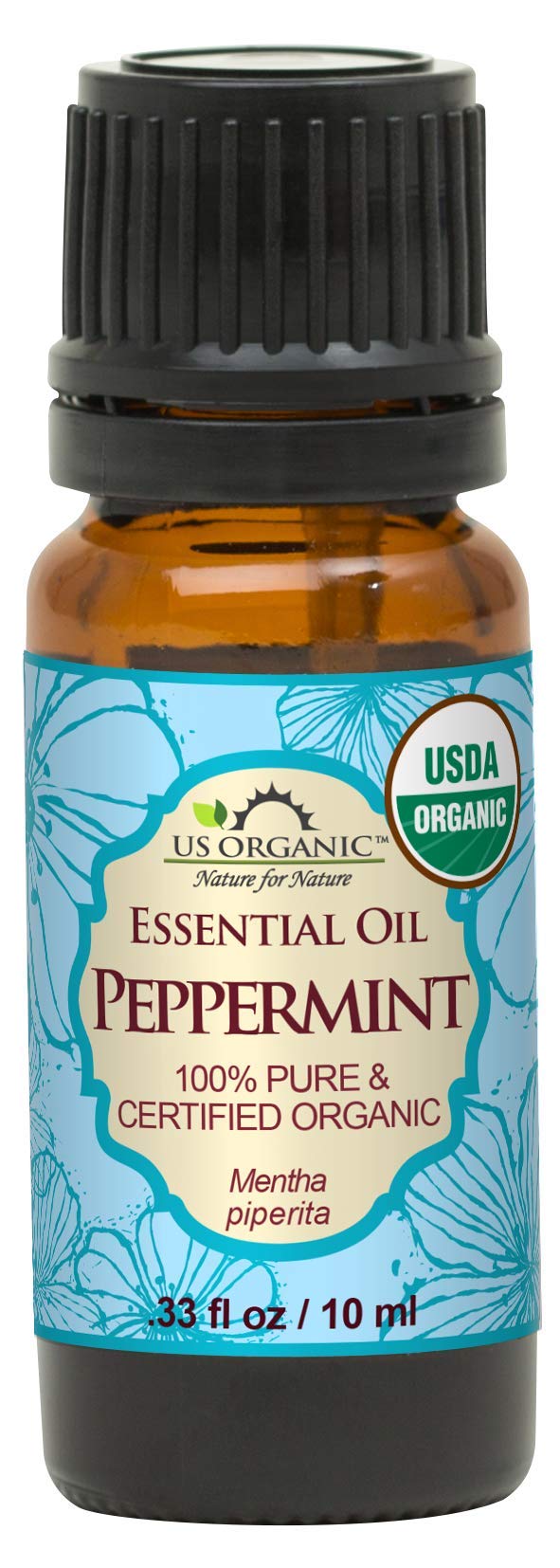 US Organic front label showing peppermint oil benefits and certifications