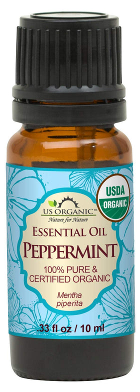 US Organic front label showing peppermint oil benefits and certifications