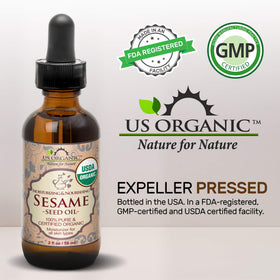 US Organic oil being poured onto palm showing easy application for blends