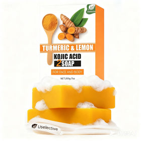 Uselective front packaging showing two glow soap bars and benefits