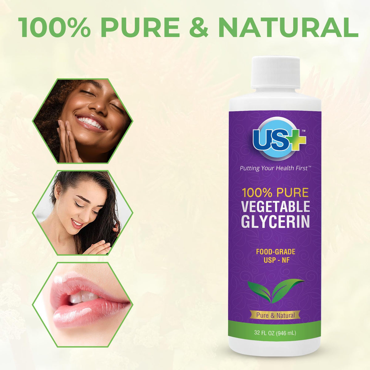 US+ bottle on bathroom counter demonstrating skincare use and convenience