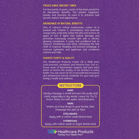 US+ castor oil label close-up displaying USP grade and ingredient clarity benefit