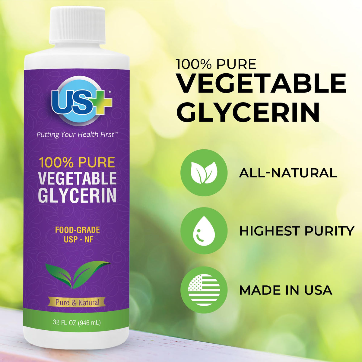 US+ clear glycerin texture closeup highlighting smooth consistency and blending