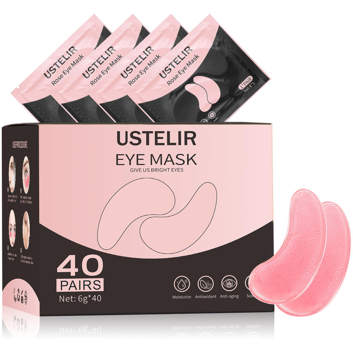 USTELIR front packaging showing 40 pairs and easy storage benefit