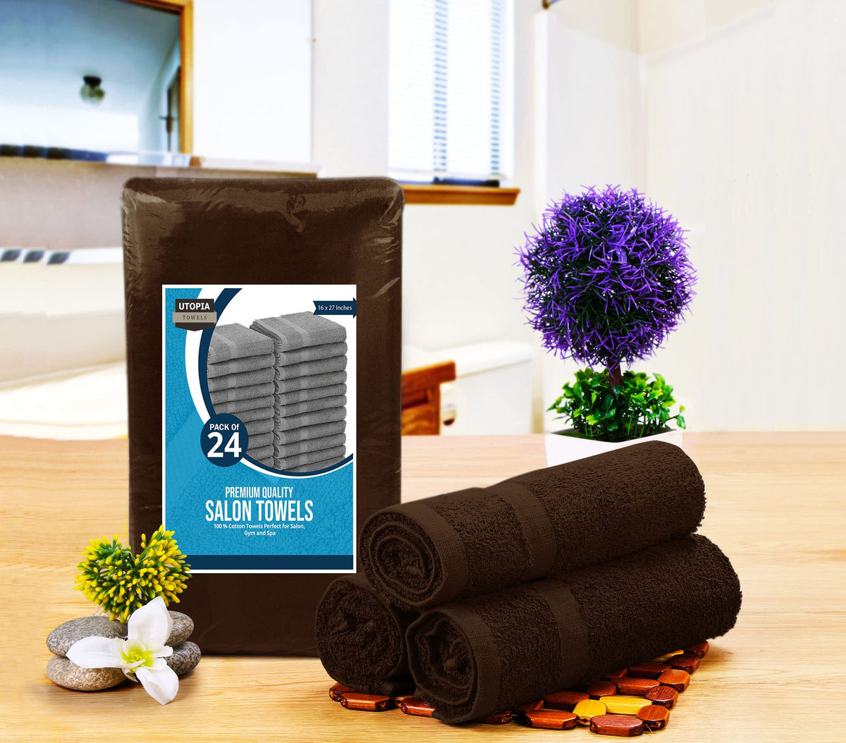 Utopia Towels neatly folded stack highlighting neat storage and ready-to-use benefit