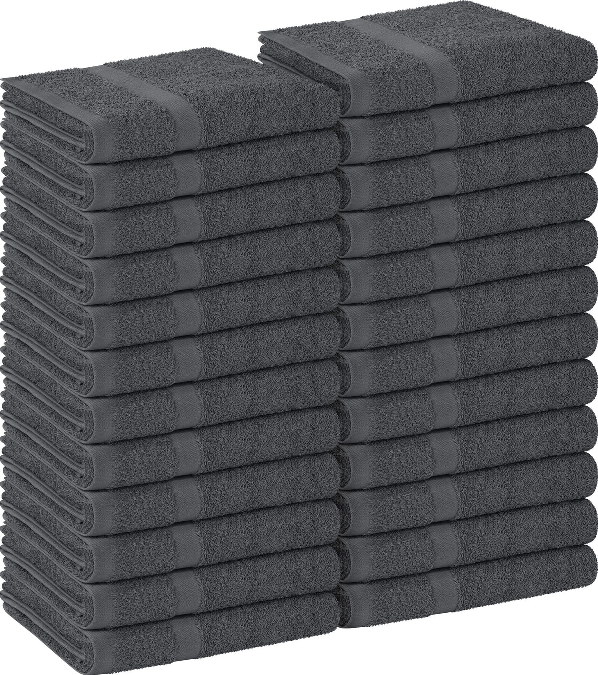 Utopia Towels front packaging showing 24 grey salon towels and practicality