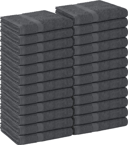 Utopia Towels front packaging showing 24 grey salon towels and practicality