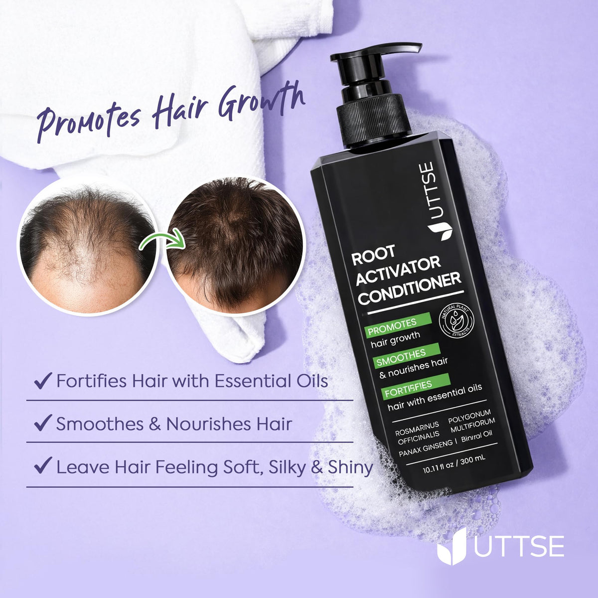 Uttse in-shower application demonstrating scalp massage and efficient coverage