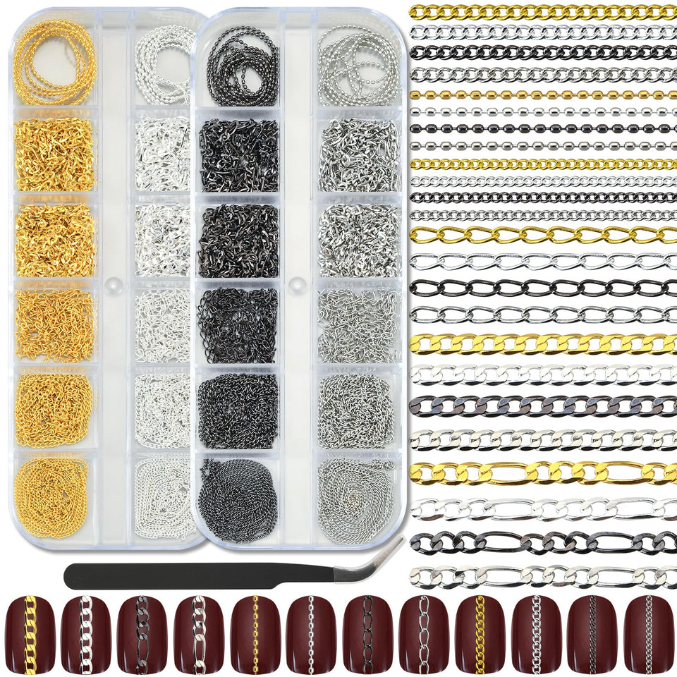 UWETIME front packaging showing full nail chain set and organized boxes for easy use