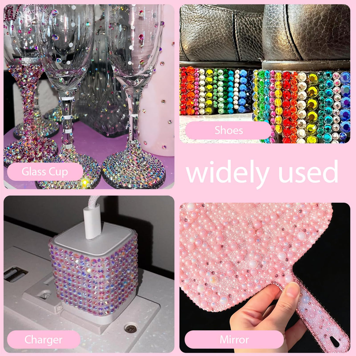 UWETIME rhinestones decorating a phone case demonstrating instant visual upgrade
