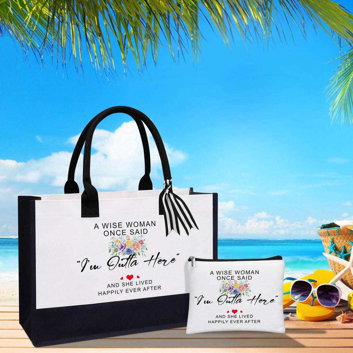 Uwingess canvas tote and makeup bag showing sturdy stitching for long-lasting use