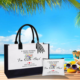 Uwingess canvas tote and makeup bag showing sturdy stitching for long-lasting use