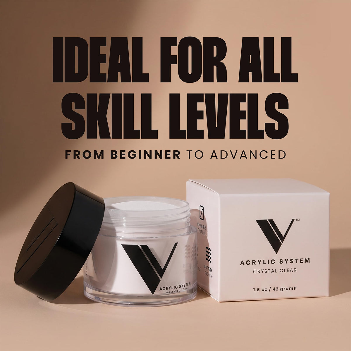 V Beauty Pure powder texture close-up highlighting smooth application benefit