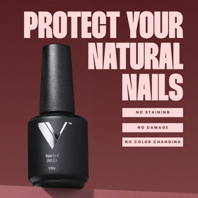 V Beauty Pure cured nail swatch demonstrating glossy finish and long-lasting adhesion